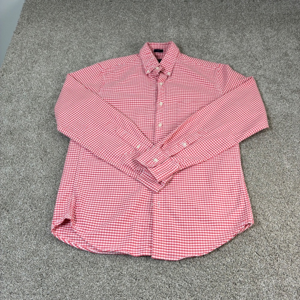 J. Crew Mens Slim Oxford Shirt Red White Gingham Check Button Up Casual